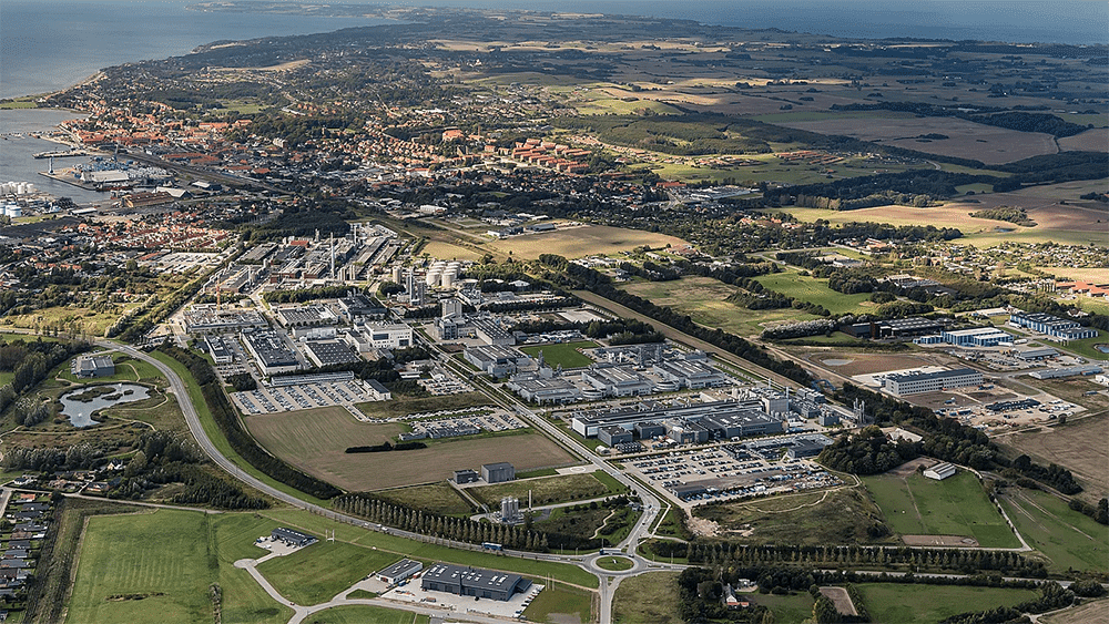 Dronebillede fra Novo Nordisk fabrikken i Kalundborg